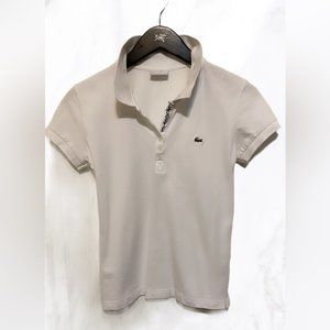 Lacoste cream 3 button classic casual short sleeve fitted polo top shirt 40